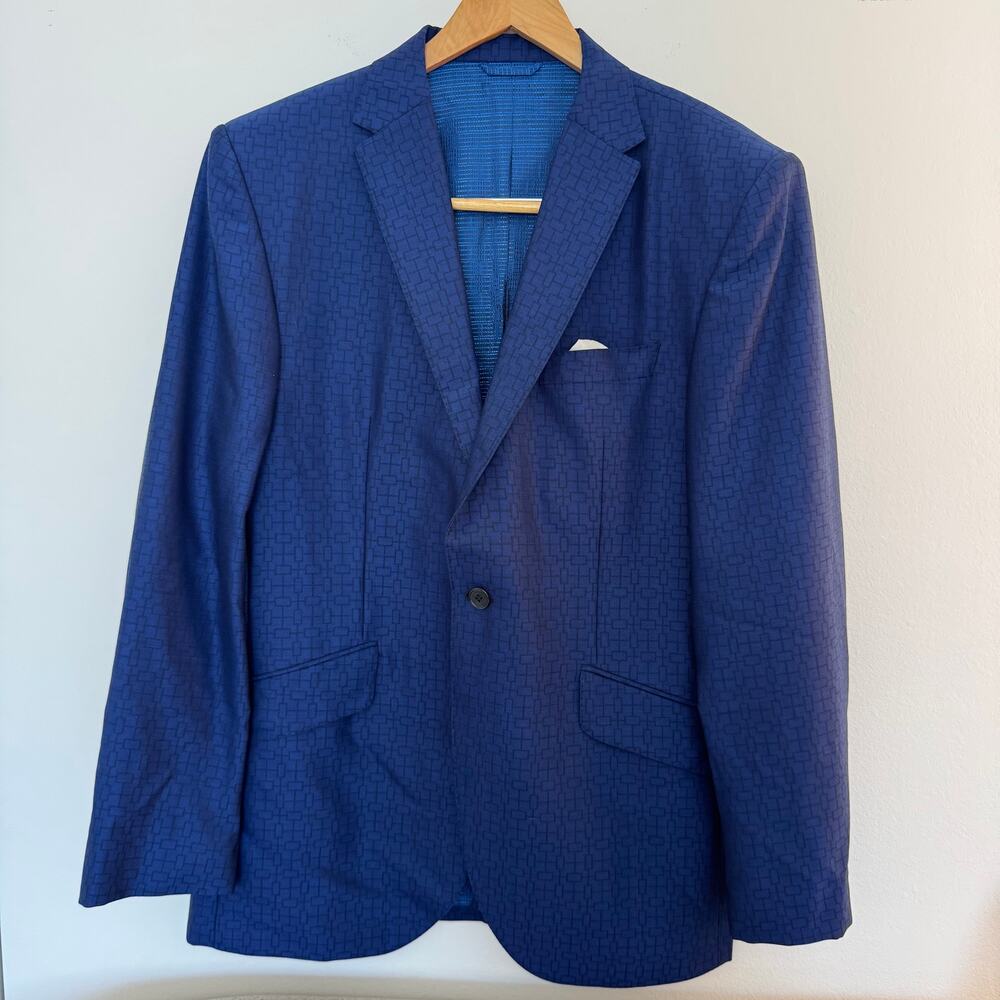 Ozwald Boateng Blue Geometric Blazer Sport Coat 46L XXL Ghanaian Designer Prints